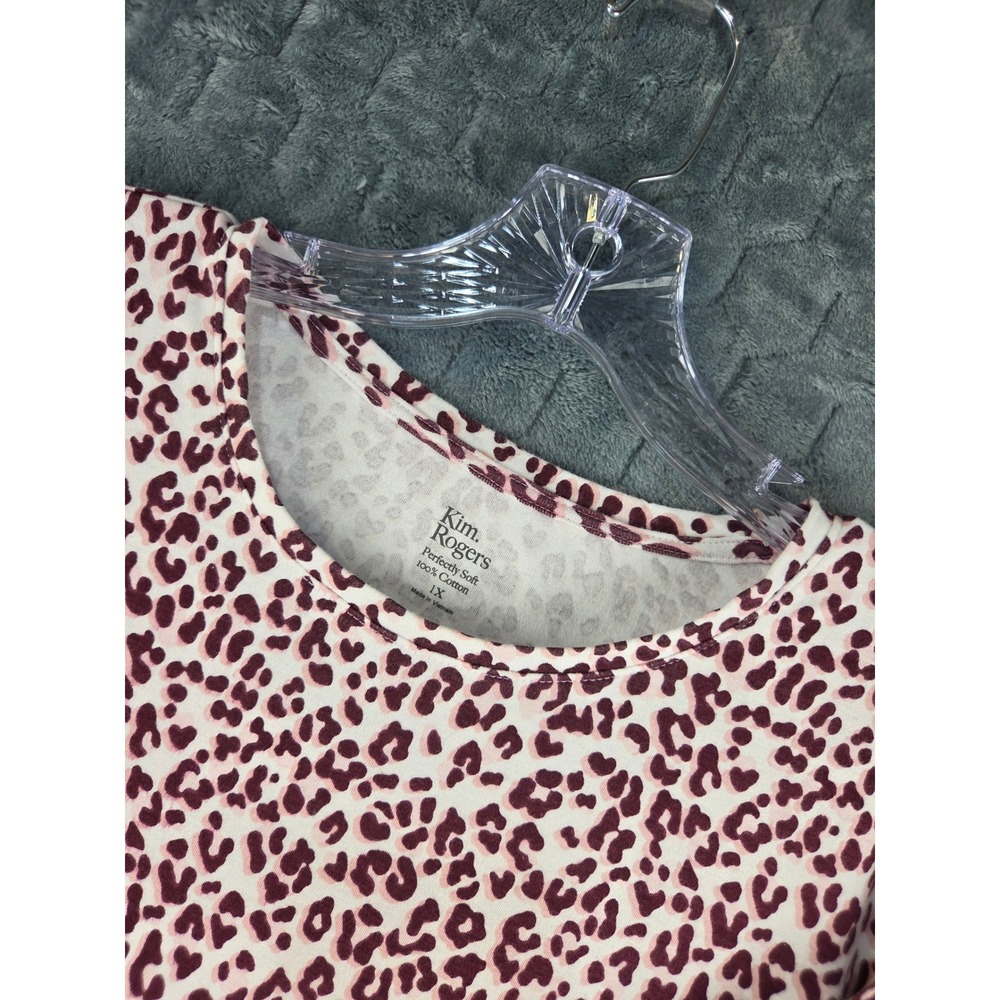 Kim Rogers Perfectly Soft Plus 1X Cotton Leopard Print 3/4 Sleeve Top Burgundy